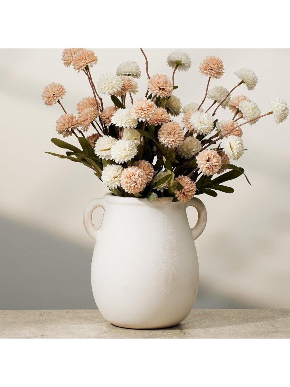 7.9 Inch Tall Vintage Ceramic Farmhouse Vase With Handles For Table Living Room